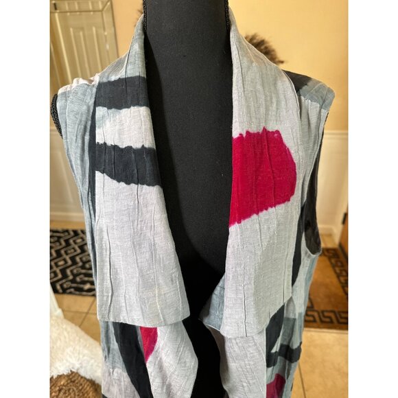 Alexis Abrams Silk Linen Geo Handpainted Long Vest 60s Mod Artsy M Tunic Vest - Picture 6 of 6